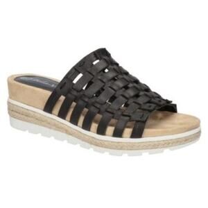 Bella Vita Women's Oaklynn Wedge Sandals Black Leather Size 7 1/2